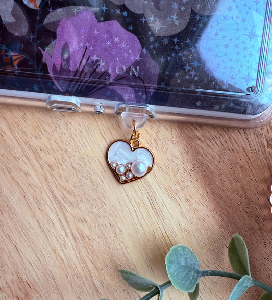 White Pearl Heart Kindle Charm